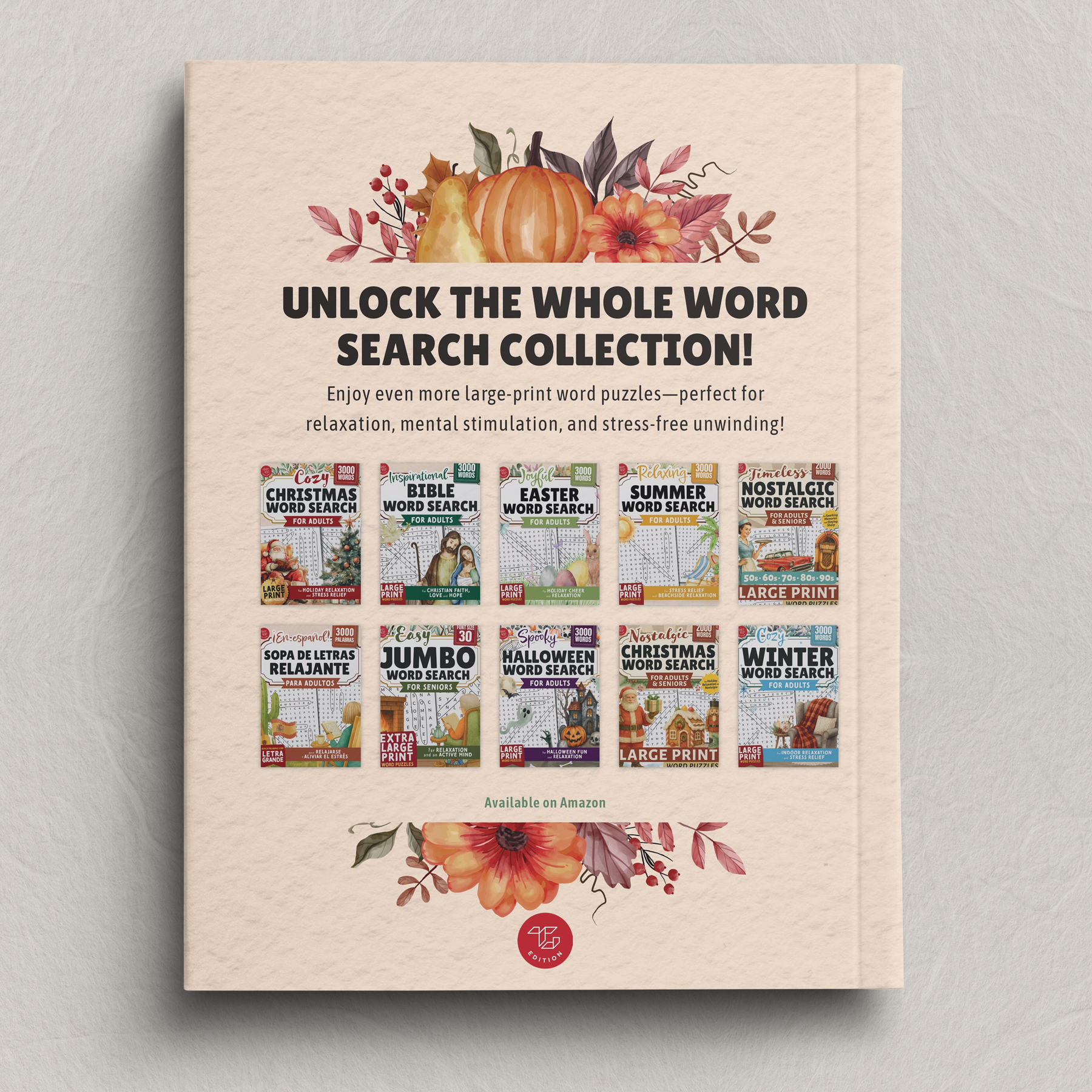 Cozy Thanksgiving Word Search for Adults – back cover