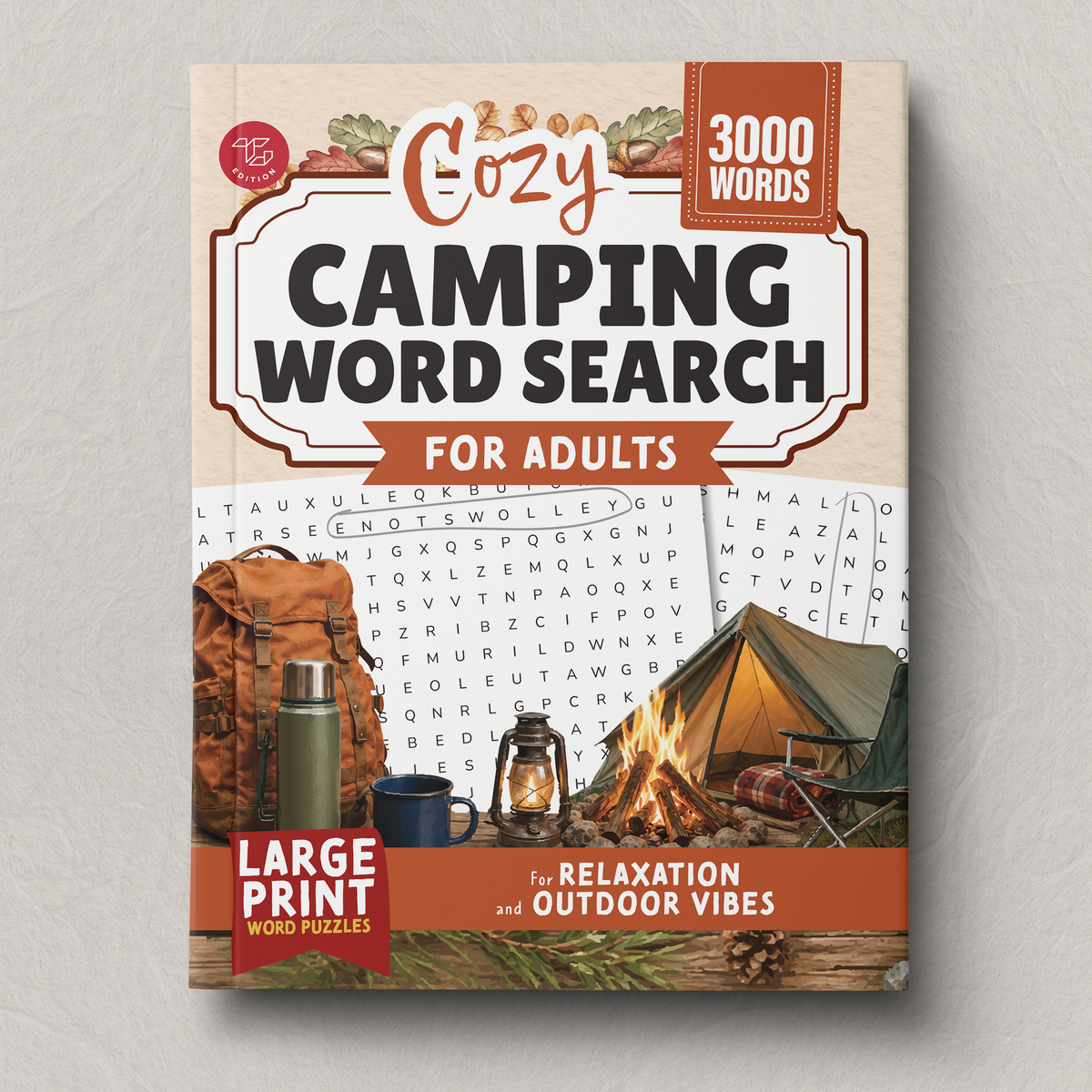 Cozy Camping Word Search for Adults – front cover